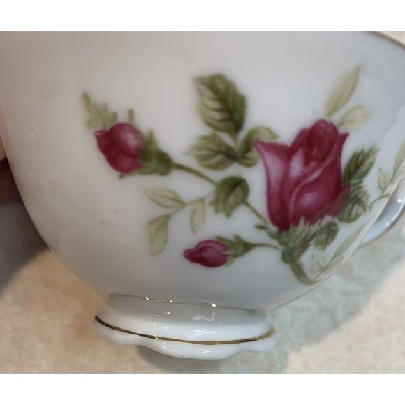 Fine Bone China Tea Cup Pink Rose Bud Pattern English White Gold Rim Delicate - Picture 10 of 12